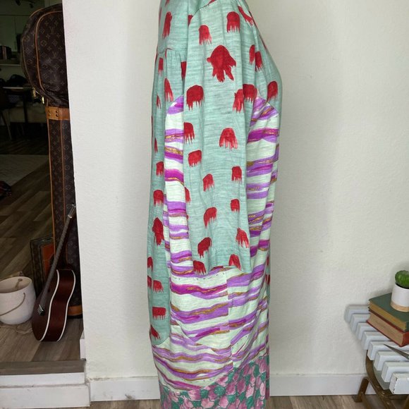 Tsumori Chisato Womens Multicolor Animal Boat Neck 3/4 Sleeve Shift Dress Size 3 - Picture 3 of 11